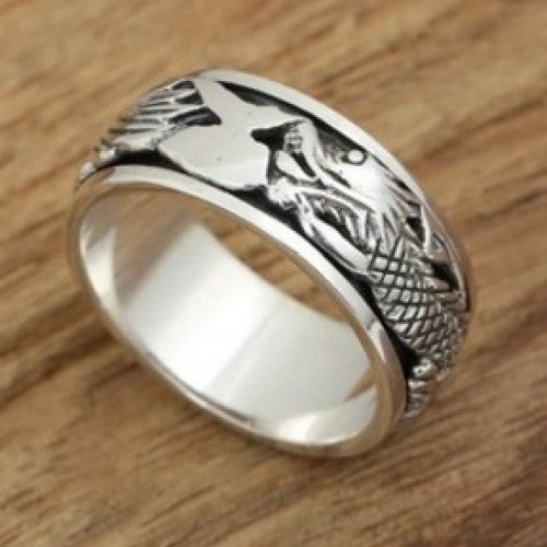 Sterling Silver Ring For Men jewelry Retro Engraved Dragon silver 925 big sizes Men Jewelry HYR70 - Real Pure 925